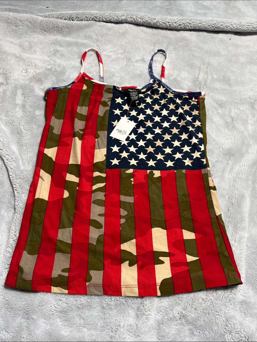 Rue21 Red, Olive, Navy & White Patriotic Camo Tank